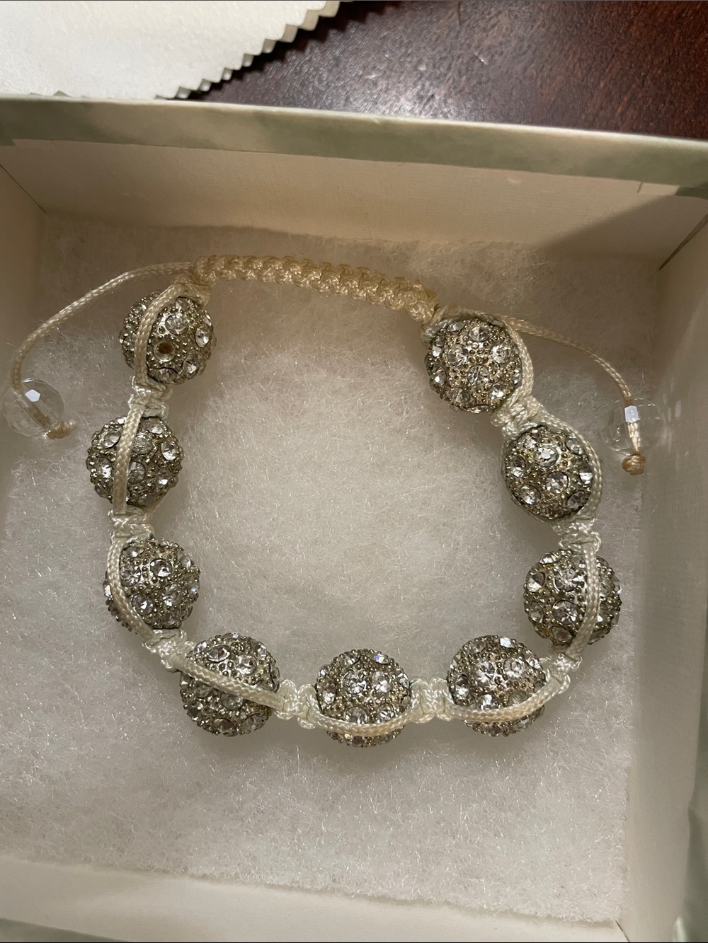 Crystal Pave Bead Adjustable Bracelet - White